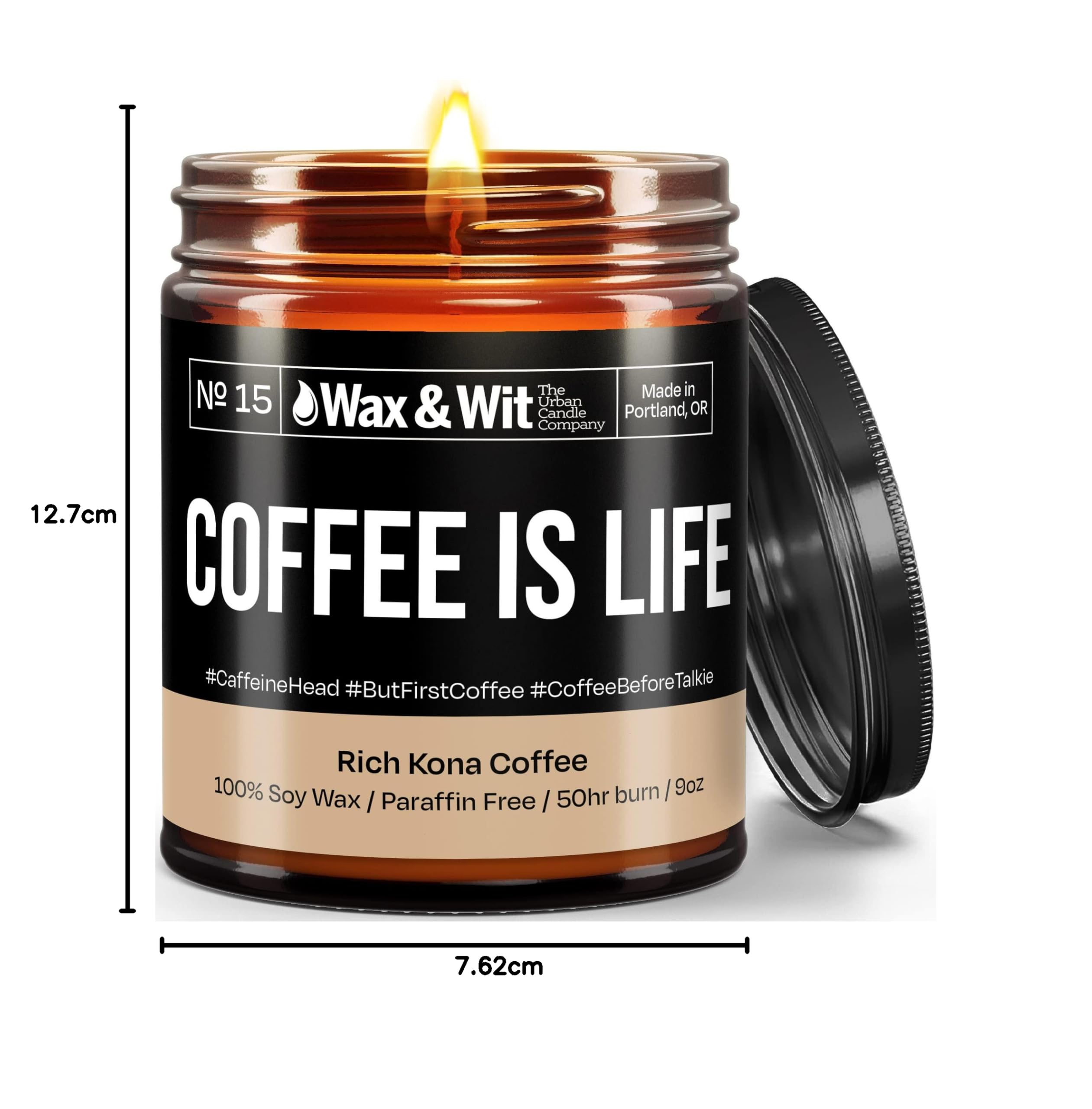 Wax & Wit Funny Coffee Candle - Vela de cera de soja para aromaterapia, regalos únicos para mujeres y hombres, decoración del hogar y la oficina, vertida a mano en Estados Unidos, 9 onzas