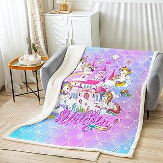 Unicorn Kids Throw Blanket,Rainbow Starry Sky Romantic Bed Blanket for Girls Boys Adults,Mermaid Scales Blue Purple Gradient Fleece Blanket,Cartoon Fuzzy Blanket,Throw Size (50 x 60 Inches)