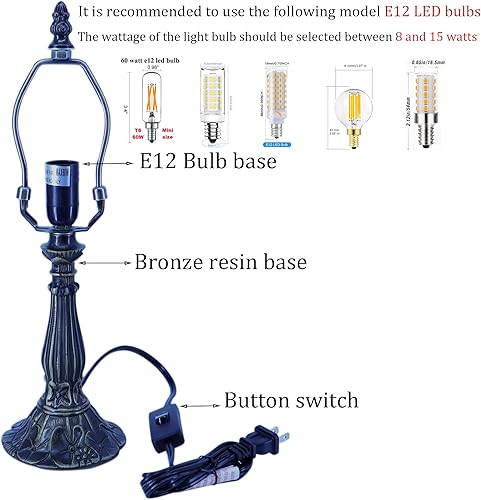 Miniatura 3 de Small Tiffany Table Lamp Orange Stained Glass Desk Lamps 6X6X14 Inch Bronze Resin Base Antique Mini Accent Light