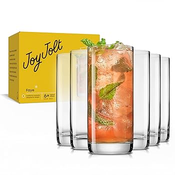 Amazon.com | JoyJolt Faye 13oz Highball Glasses, 6pc Tall