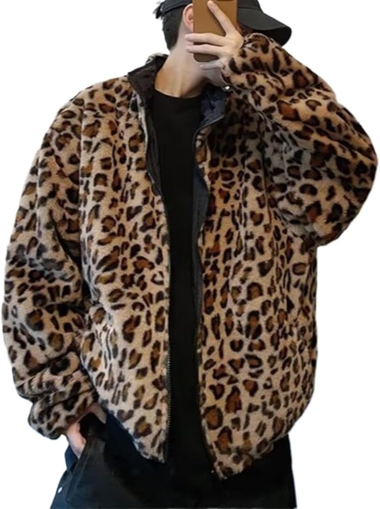 Amazon.com: Hesaco Unisex Reversible Leopard Faux Fur Jacket Y2k