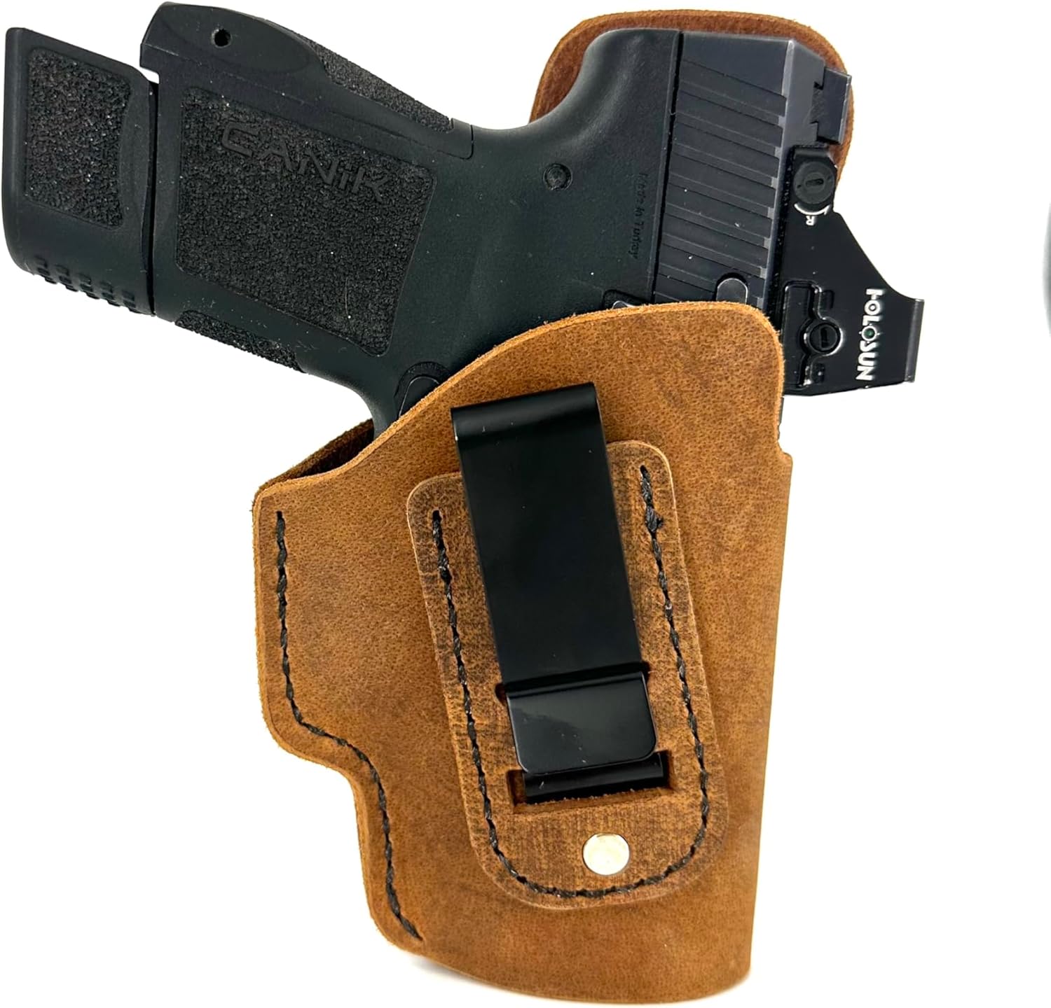 Canik Mete MC9 Holster - Soft Sided Leather Inside The Waistband Holster Designed for Concealed Carry Comfort - 1.5" Metal Belt Clip - Good for Multiple IWB Carry Positions - Made in USA