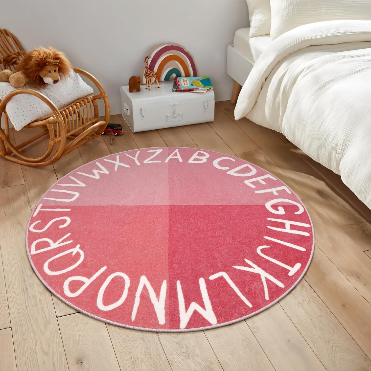 Tapis rond chambre enfant Rururug Ø60cm lavable et antidérapant pour salle de jeu rouge