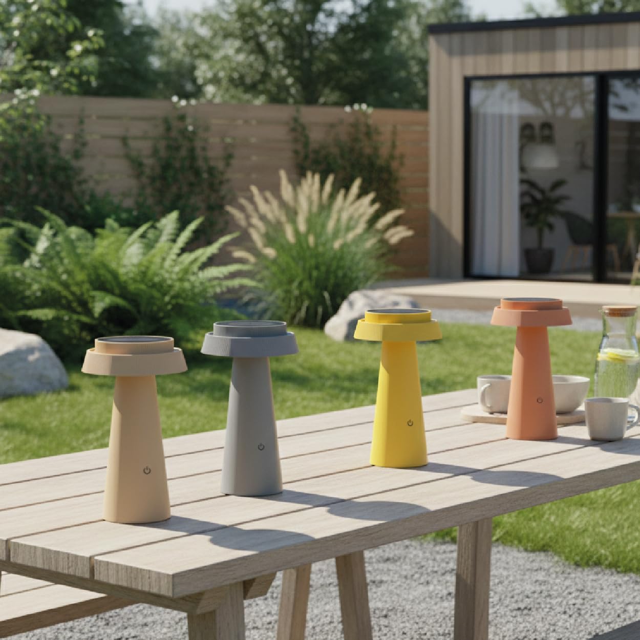 Luxus Drahtlos Tischlampe Solar Mambo - Gelb - Tischlampe für den Außenbereich - Wasserdicht - Solarbetrieb und USB-C - Dimmbar - Wiederaufladbar