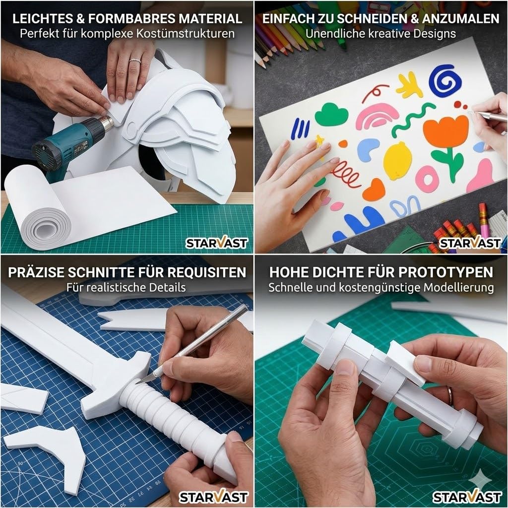 STARVAST Lot de 2 plaques de mousse EVA blanches de 5 mm - Pour cosplay - 35,5 x 200 cm - Haute densité - 86 kg/m3 - Pour artisanat, costume, projet de bricolage (5 mm blanc)