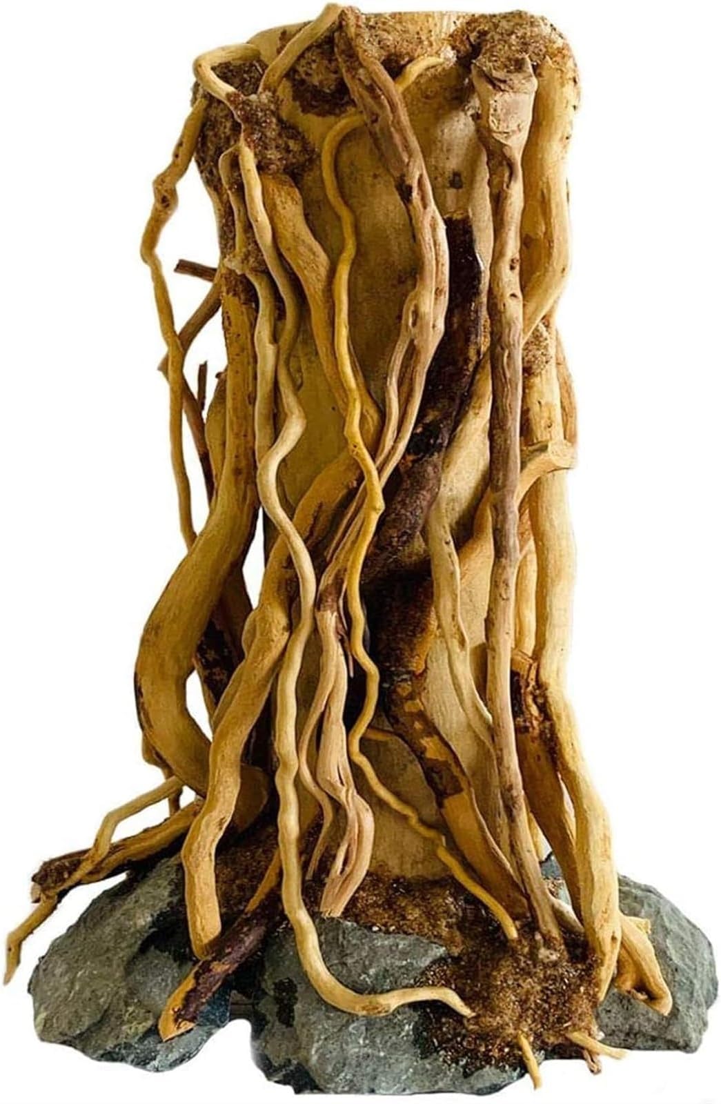 THE WHITE SHOP Driftwood Mini Aquarium Tree on Rock Natural, Handcrafted Fish Tank Decoration Tree Stump Forest Shelf