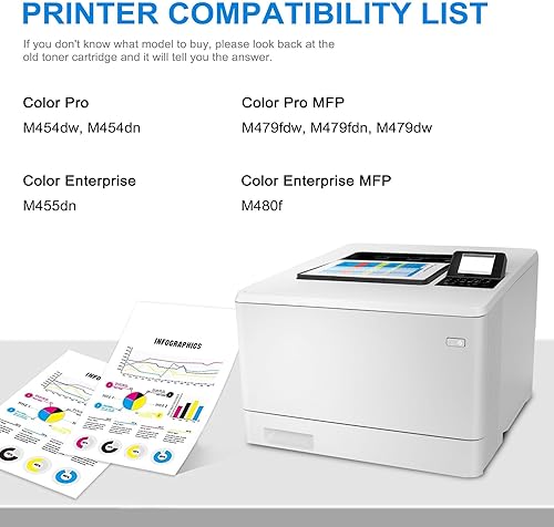 Miniatura 2 de Cartuchos de tóner 414A (con chip) de repuesto para HP 414A W2020A para Color Pro MFP M479fdw M479fdn M479fdw M479 Series M454dw M454dn M454dn M454