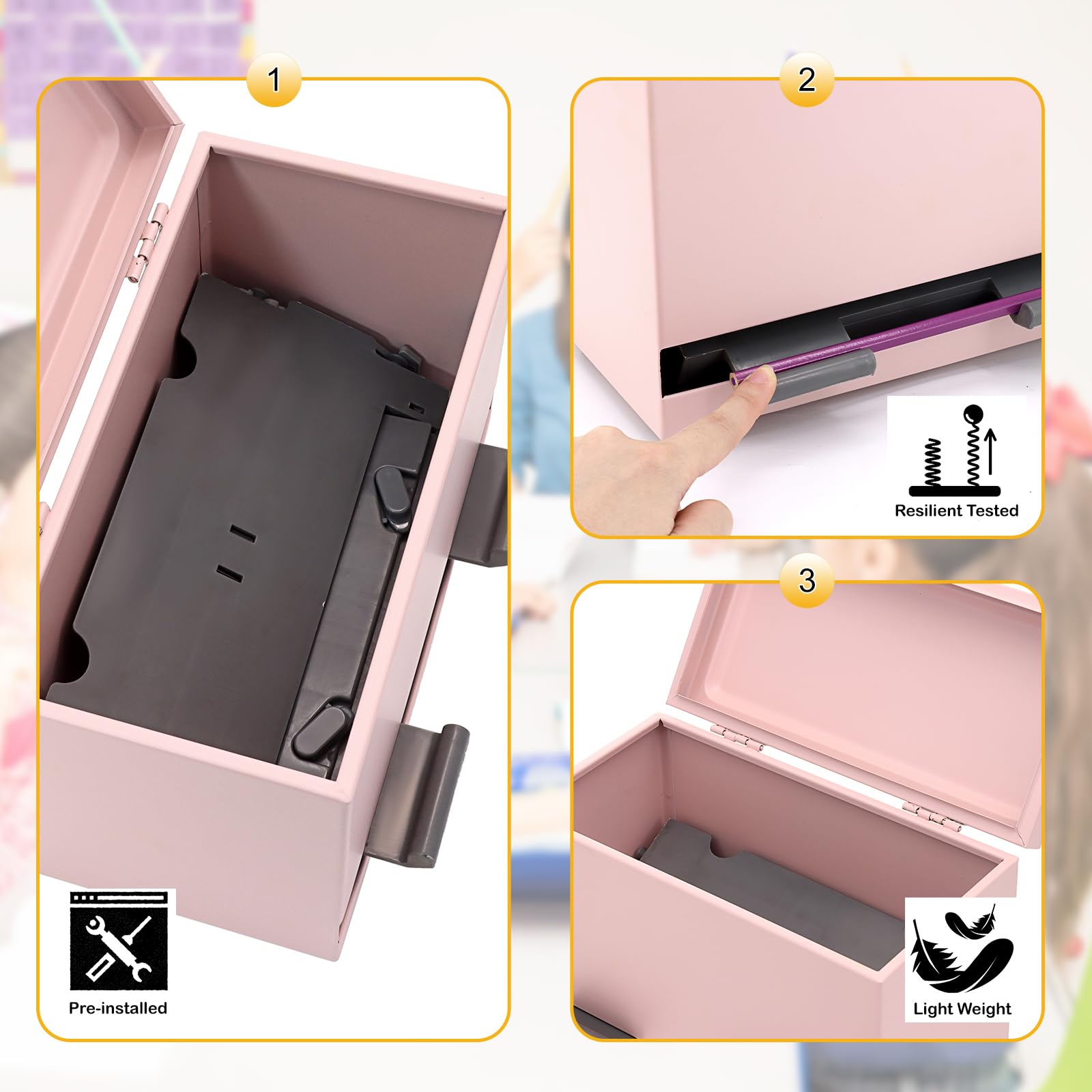 SYMDROMIA Stiftespender für Klassenzimmer, Edelstahl, Stifthalter für den Schreibtisch, Bleistiftspender-Set mit Silikon-Organizer und 5 Aufklebern, Schulanfang, Klassenzimmer, Muss für Lehrer, Rosa