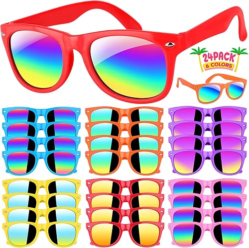 Miniatura 1 de Joycover Gafas de sol para niños a granel, paquete de 24 lentes de sol para niños, regalos de fiesta para niños de 4 a 8 y 3 a 5, lentes de sol neón