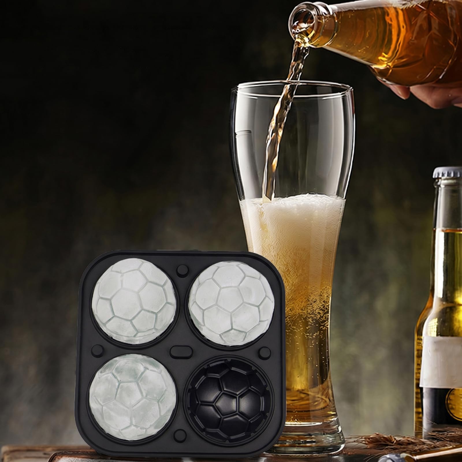 Fußballformen Eiswürfelform Silikon mit Deckel 4 Mulden Große Eiskugeln für Cocktails und Getränke