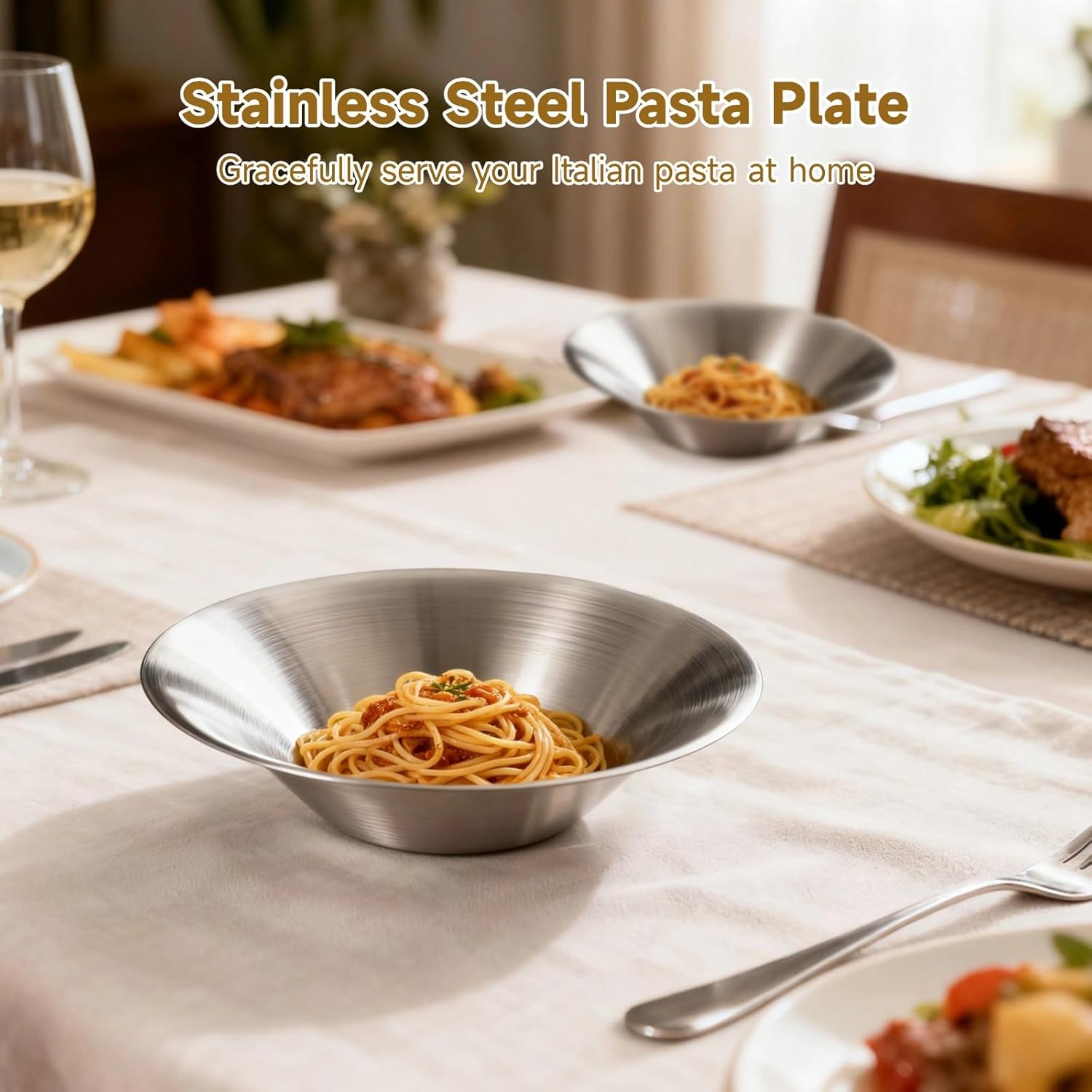 Stainless Steel Plates - 4, 8.3 in, Dishware for Camping & Catering