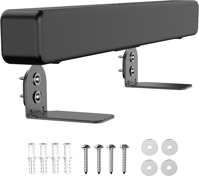 SPORTLINK Soundbar Wall Bracket Mount - Universal No-Slip Metal Soundbar Shelf Mounting Stand Holder Compatible with LG/ Bose/ Sonos Beam/ Samsung/ JBL/ Sony Soundbars - Black