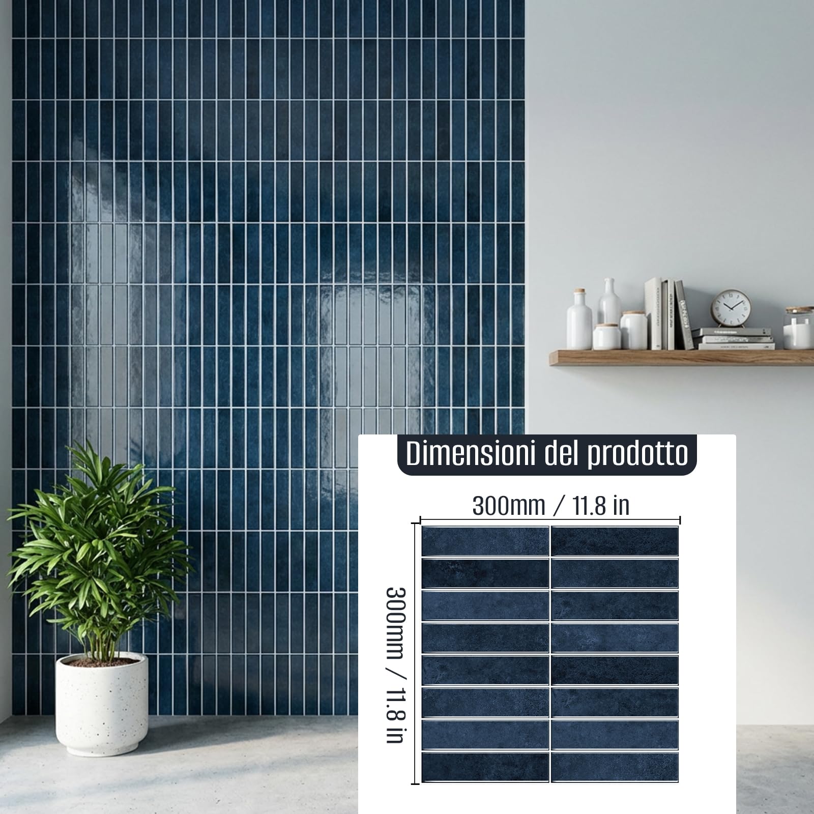 Adesivi per piastrelle 3D, autoadesivi, 30 x 30 cm, per soggiorno, camera da letto, cucina, bagno (Blu – Nero)