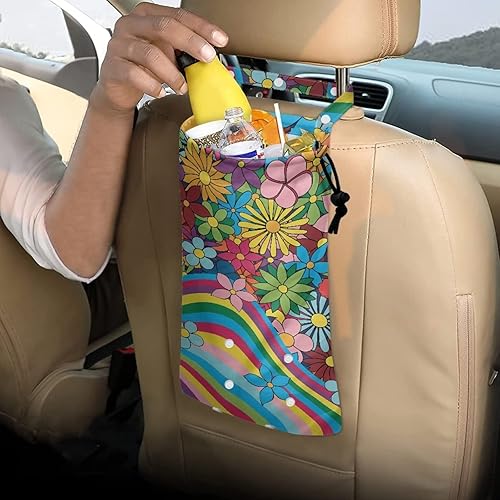Bolsa de basura plegable para automóvil, cubo de basura automotriz para viajes y uso al aire libre, bolsa de basura con estampado de flores para
