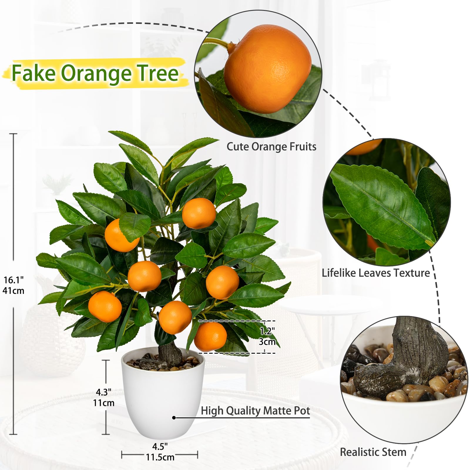 Hollyone 40CM Artificial Orange Plant in Pot, Fake Potted Plant Decorative Faux Plants - Image 2