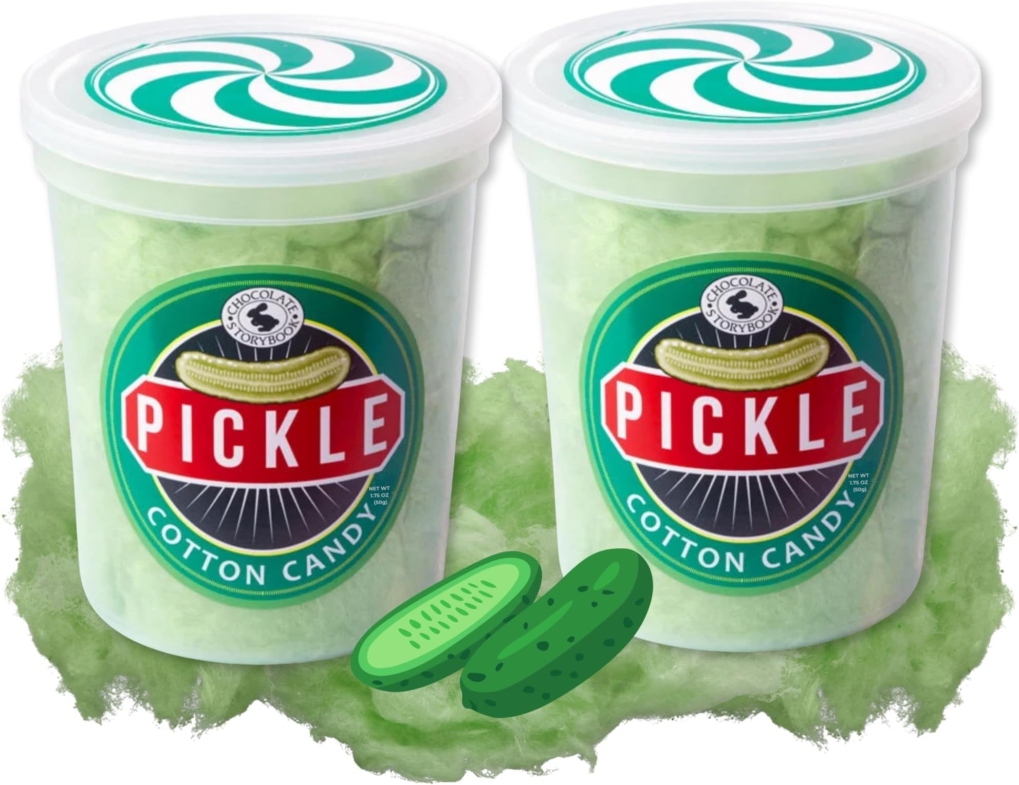 CHOCOLATE STORYBOOK Gourmet Flavored Cotton Candy – Unique Idea for Holidays, Birthdays, Gag Gifts, Party Favors (Pickle, 1.75 oz, 2-Pack)