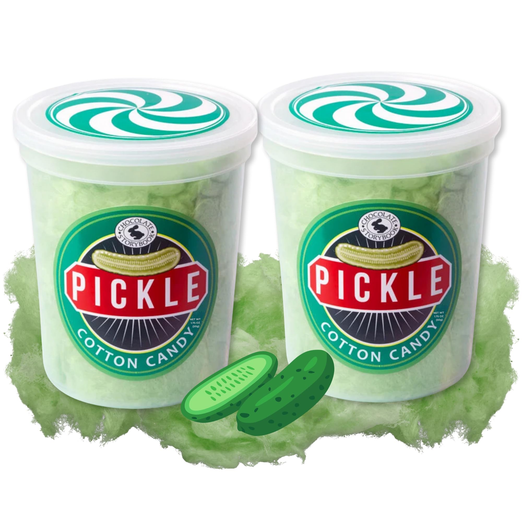 CHOCOLATE STORYBOOK Gourmet Flavored Cotton Candy – Unique Idea for Holidays, Birthdays, Gag Gifts, Party Favors (Pickle, 1.75 oz, 2-Pack)