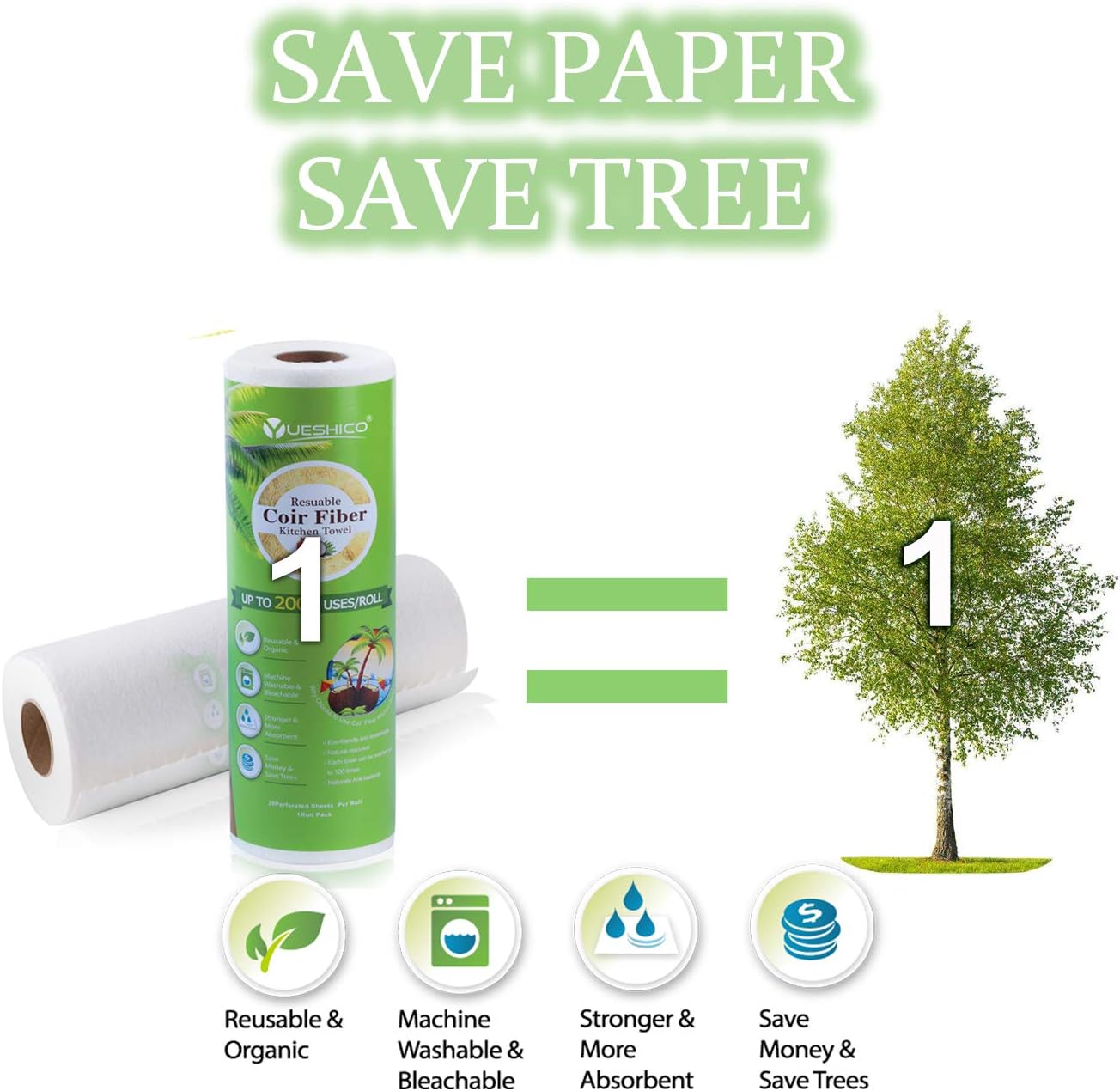 Onе-Dау Sаlе: Uр tо 40% оƒƒ YUESHICO Reusable Paper Towels - Sustainable Coconut Fiber Towels - Organic Super Strong Durable and Absorbent Washable Kitchen Paper Towels - Eco Friendly, Biodegradable - 2 Rolls, 40 Sheets