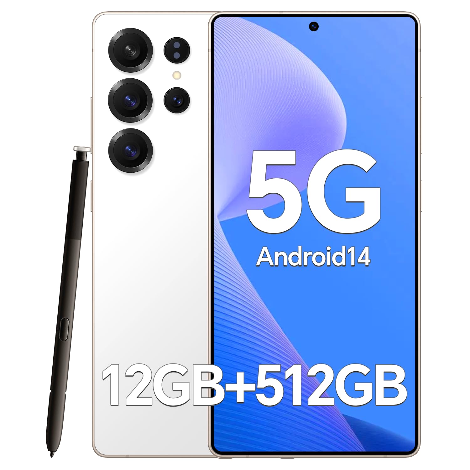 L25 Build-in Pen Unlocked Phones,5000mAh Long-Lasting Battery, 12GB+512GB Expandable to 1TB Android 14 Smartphones,3040x1440 OLED HD 6.9'' Display, 5G/Dual SIM/GPS/WiFi,White