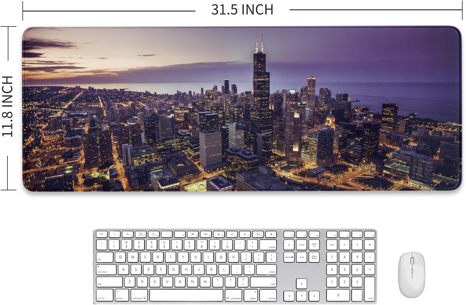 Chicago Waterproof Mouse Pad, Chicago Desk Mat, City Skyline Desk Pad, Mousepad with Stitched Edges, Non-Slip Base, Keyboard Pad for Gamer, Office & Home, 31.5 X 11.8 Inch, 3mm Thick - Image 4