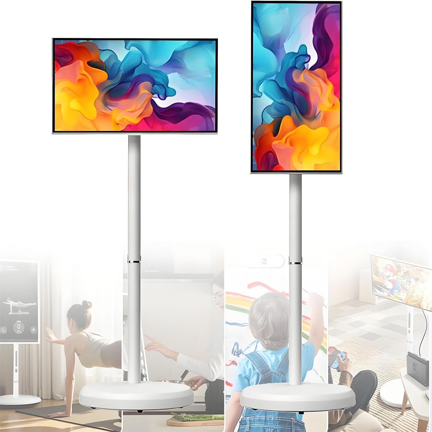 Hajmyrdonyx 27Inches Portable Smart Tv With Touchscreen Display,1080P Rolling Tv On Wheels With Voice Control Android Os 8G Ram+128G Storage, Rotatable Tv Tablet With Remote Control