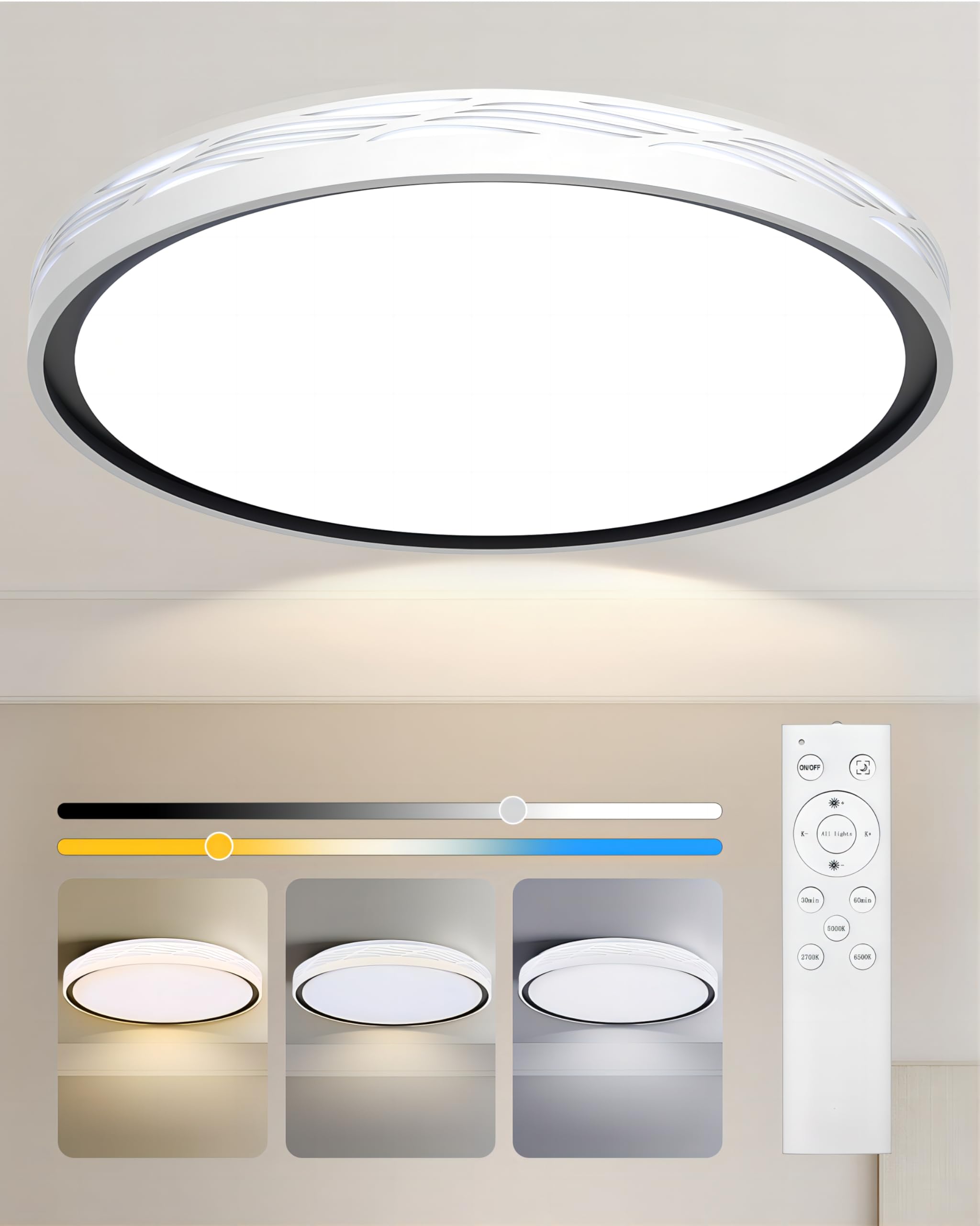 FCPVHOY Led Ceiling Light Flush Mount,Bedroom Lights for Ceiling,led Kitchen Ceiling Light,Dimmable 70W 8000LM,3CCT Selectable Color Temperature,20 in