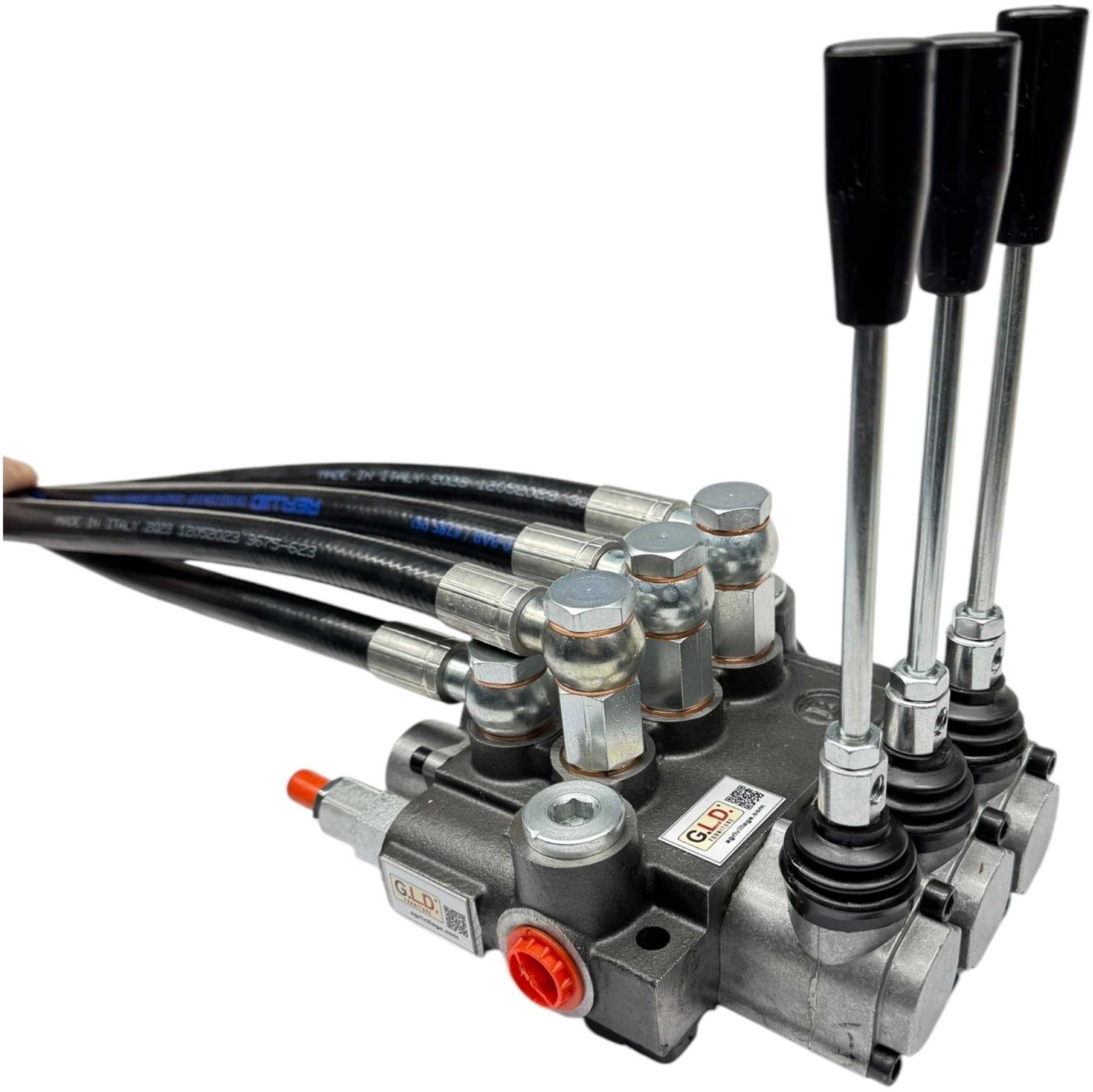 Distributore oleodinamico per trattore 3 leve - 1 doppio effetto 2 semplice effetto 3/8" completo di tubi e innesti rapidi push pull
