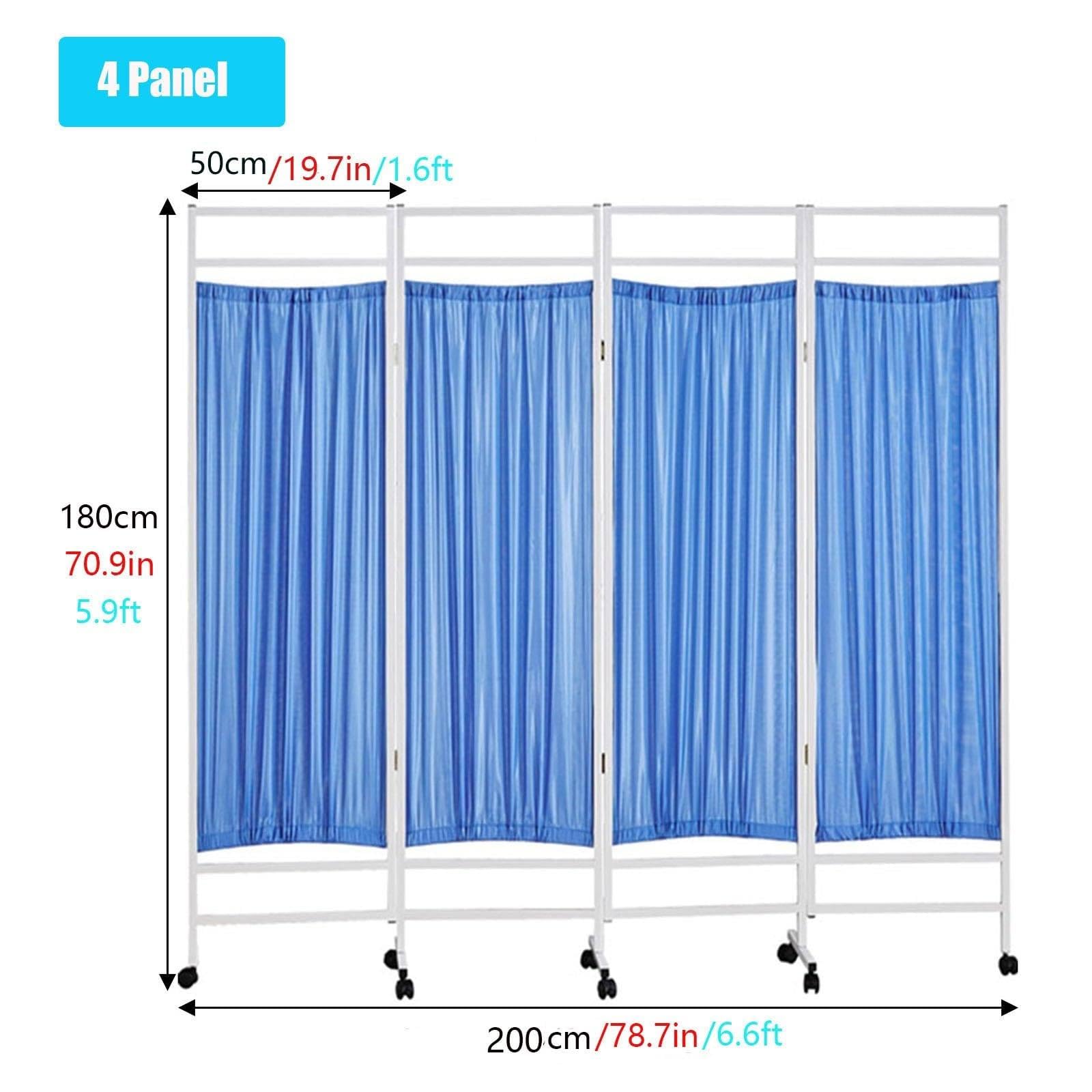 RESKIU Folding Rolling Privacy Screen, 4 Panel Rolling Medical Privacy Screen on Wheels, 180cm High Foldable Room Isolation Temporary Fence for Clinic/Ward/Exam Room,E-4Panels-W200cm/78.7in/6.6ft