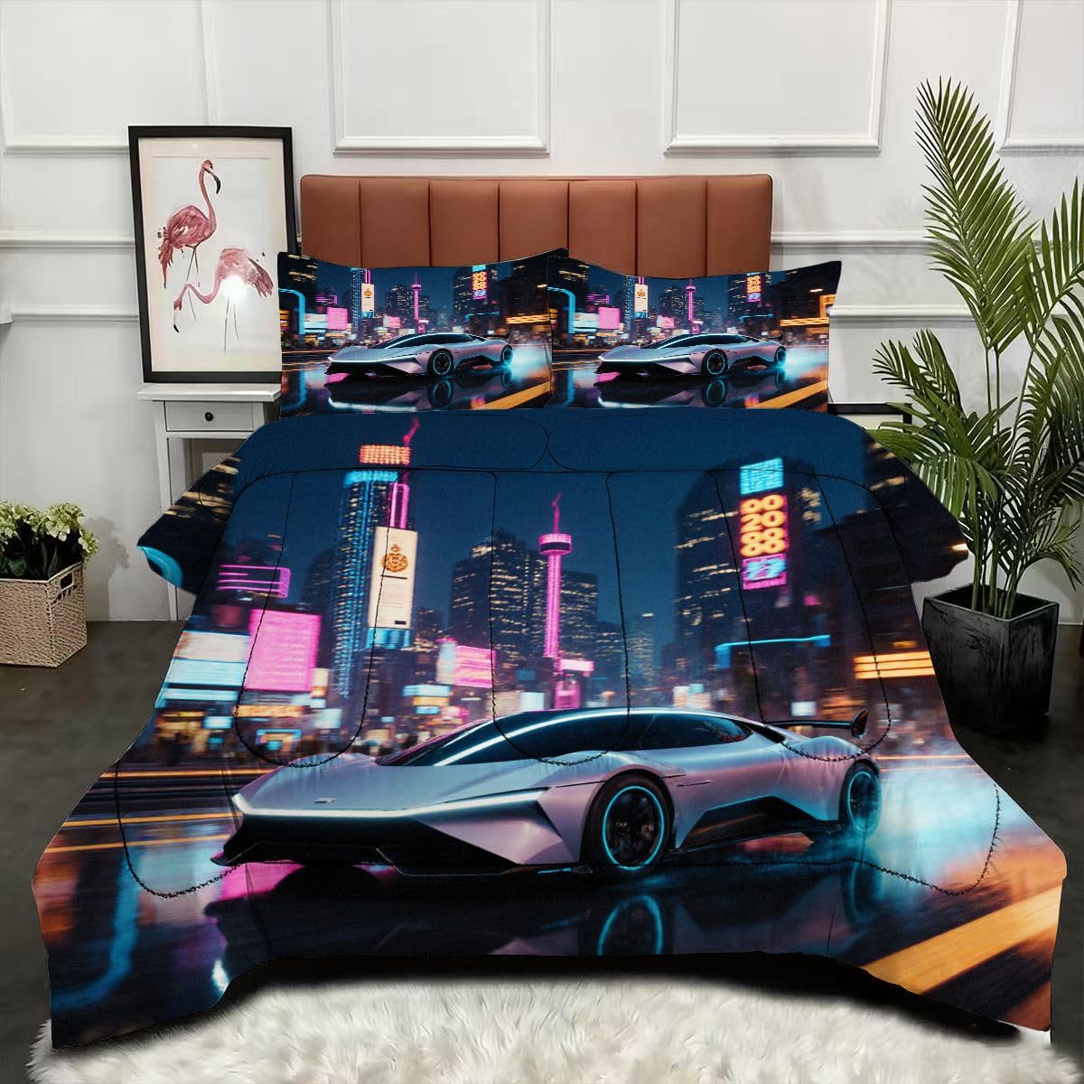 Couette 200 x 200 cm Voiture de Sport 3D microfibre parure de lit sans housse 2 personnes