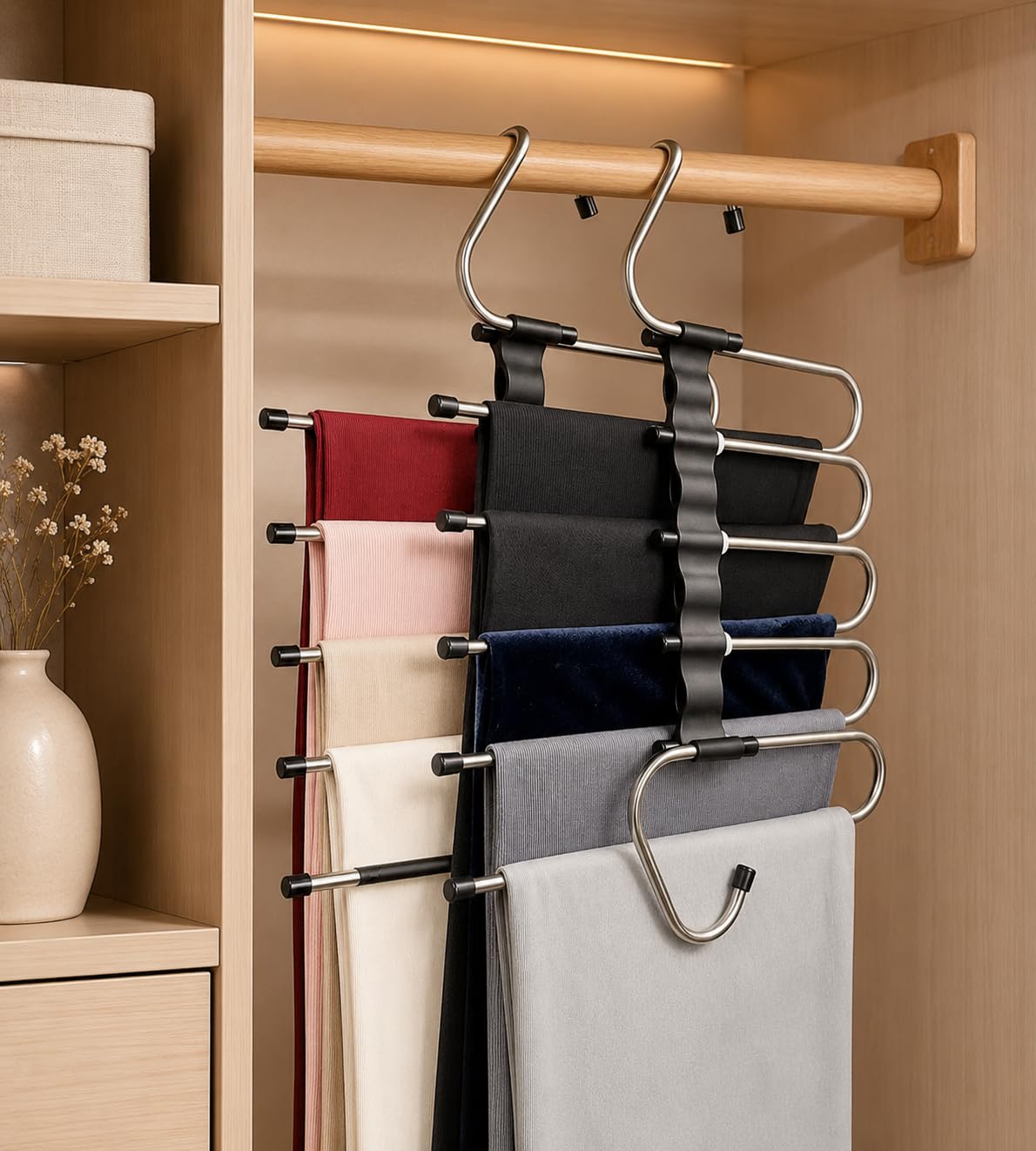 SR 5 in 1 Stainless Steel Foldable Hangers for Clothes Hanging Multi Layer Multi-Purpose Pant Hangers for Wardrobe Magic Foldable Hanger Clothes Hanger (Pack of 1)-image-16