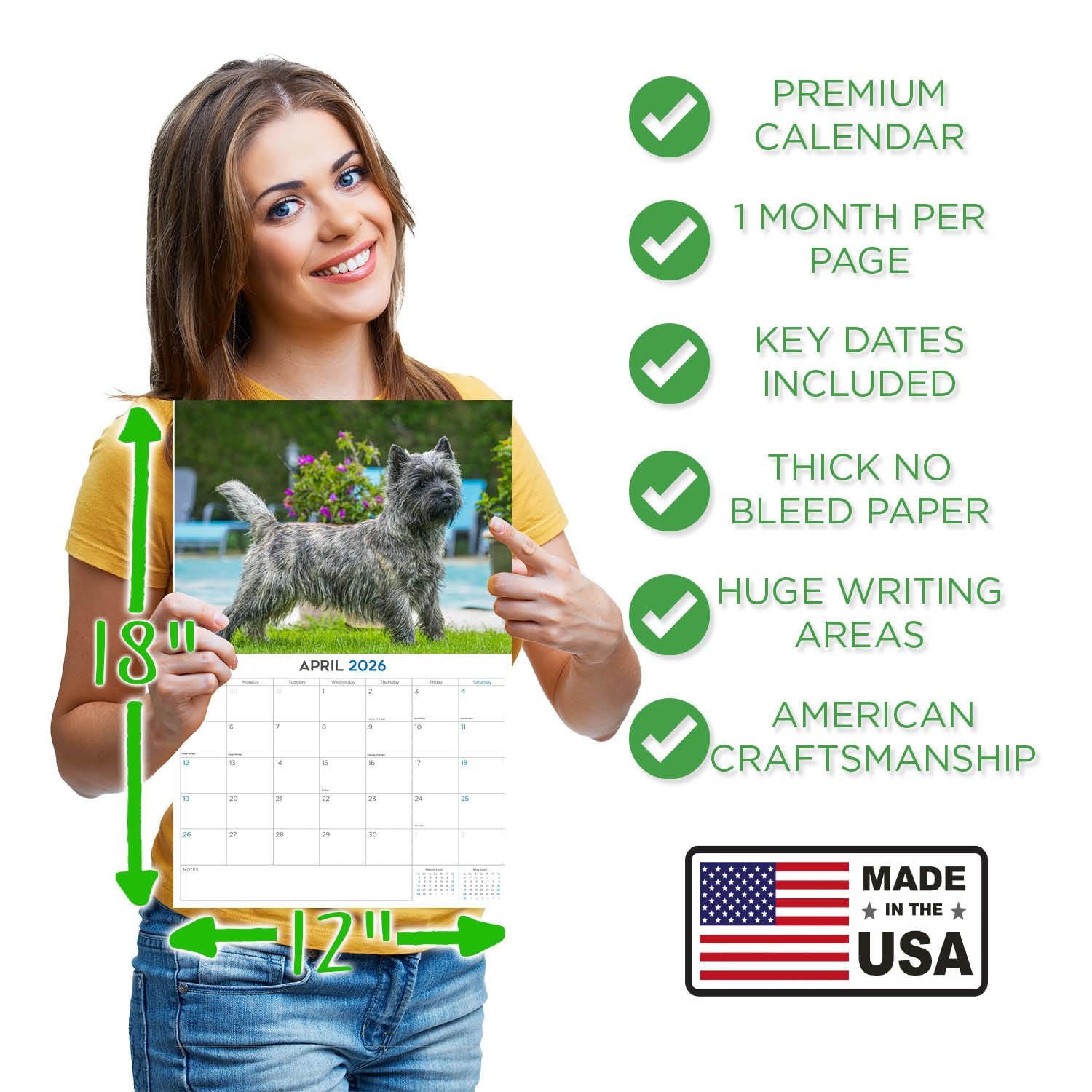 Calendario 2024 2025 Cairn Terrier, calendario mensile da parete con razza di cane, 30,5 x 45,7 cm, aperto, carta spessa senza sbavature, regalo, calendario per insegnanti accademici, organizzazione e