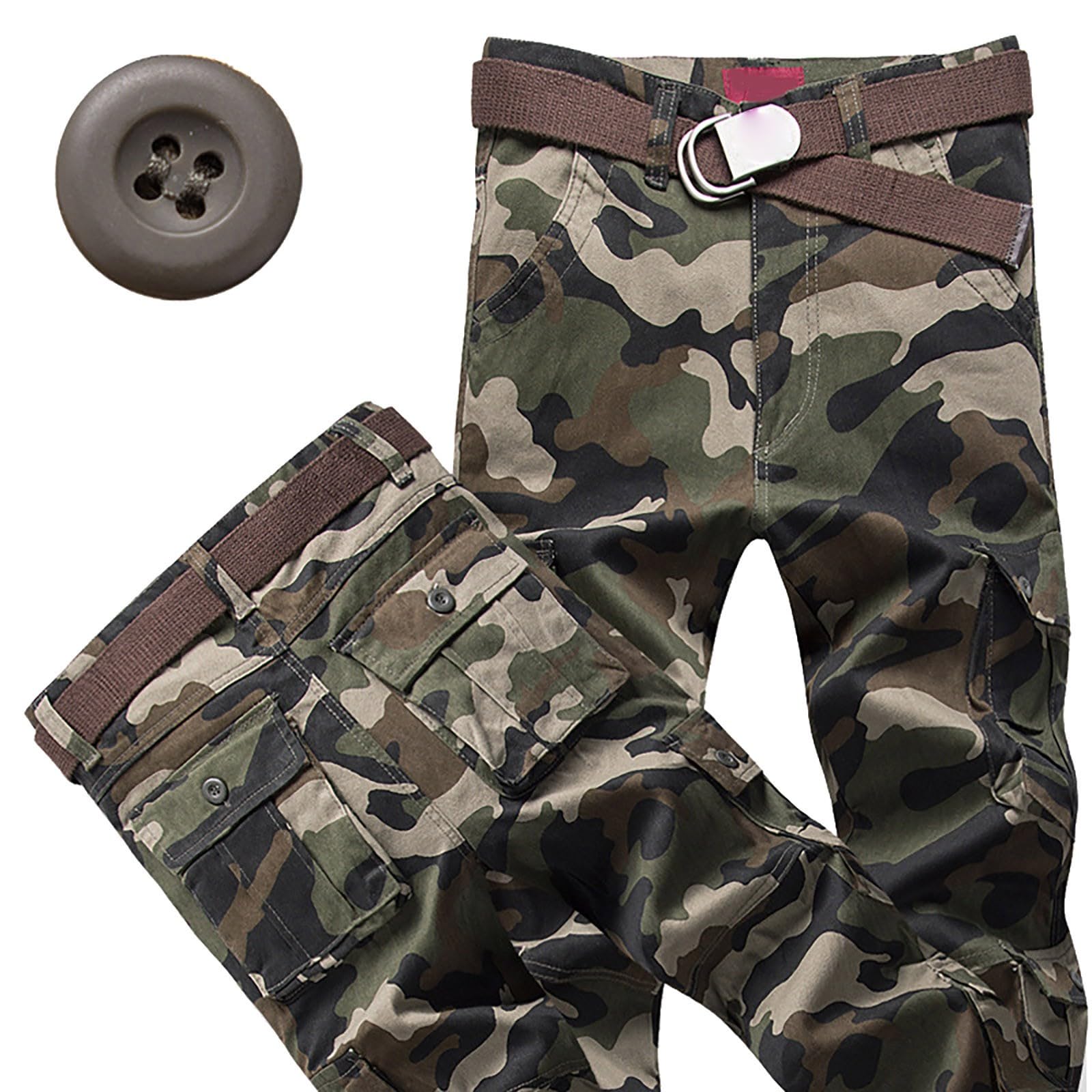 Cargohose Herren Mit Taschen & Knofp Baumwolle Arbeitshosen Männer Stretch Elastischem Bund Mit Gürtel Outdoor Funktionshose Freizeit Trekkinghose Atmungsaktiv Sporthose Für Wandern Camping Alltag