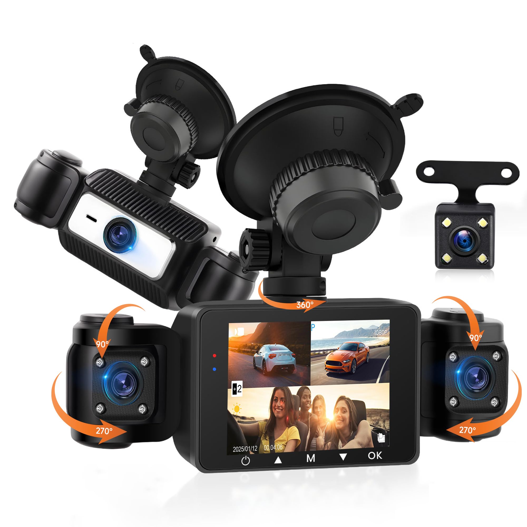 Dashcam 4 Caméras WiFi 360° Rimoody - 1080P Avant Arrière Gauche Droite, Vision Nocturne IR, Stationnement 24H