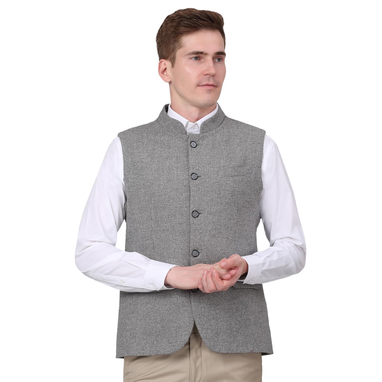 Men Self Design Mandarin Collar Formal Waistcoat l Formal Waist Coat for Men l Waist Coat for Men (P_MWCF00068)
