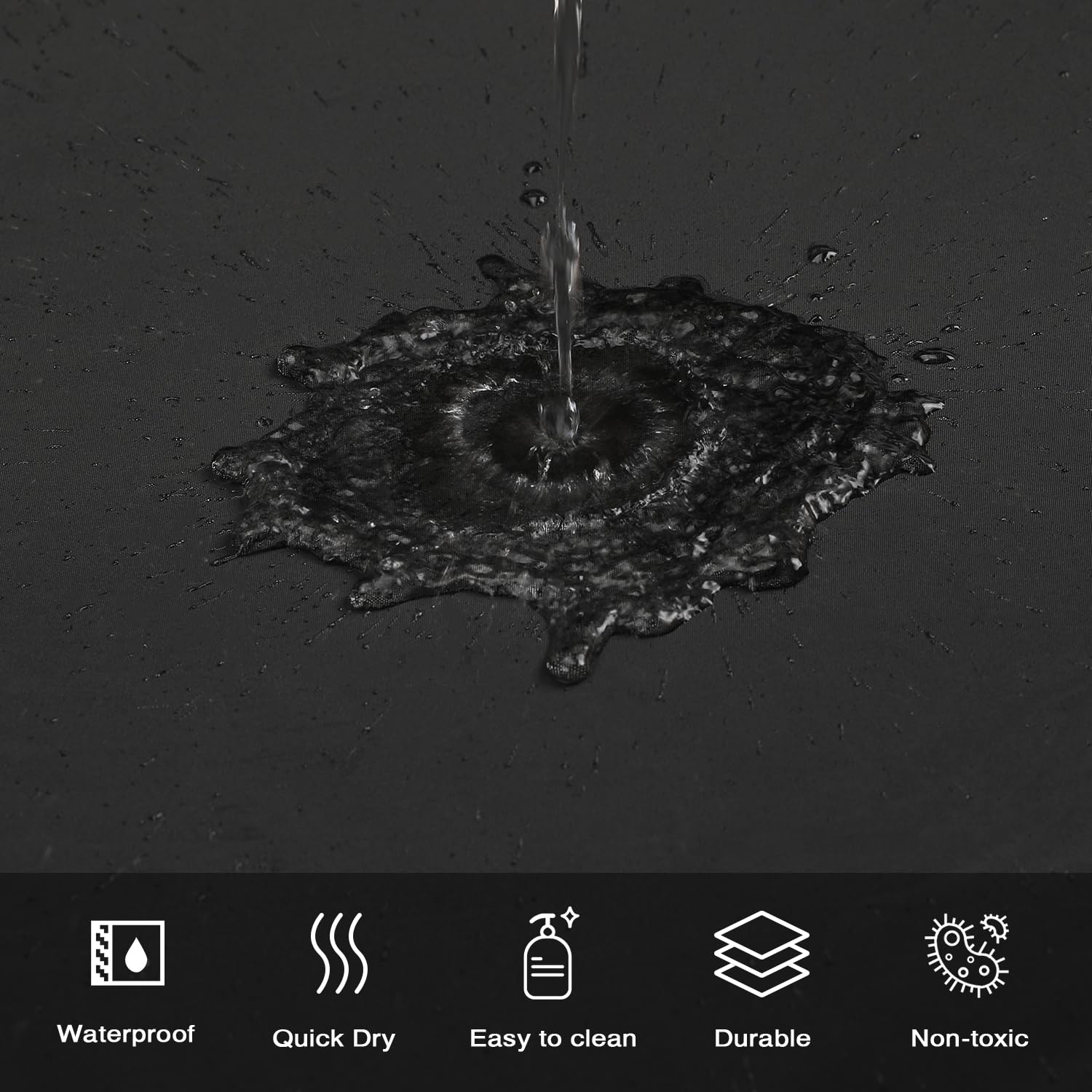 Funria EVA Shower Curtain Waterproof Bathroom Curtains with 12 Hooks for Wet Room Long Bath Curtains for Bathtubs and Shower Stall Black Shower Curtains 180 x 200CM (71 x 78 Inch) - Image 3