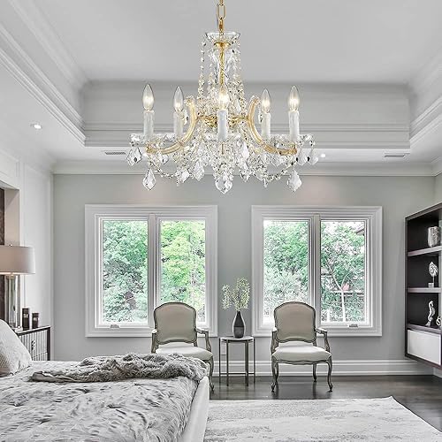 Miniatura 6 de AGV LIGHTING CH001G - Lámpara de araña moderna de cristal K9, estilo María Teresa, 5 luces, 20 x 18 pulgadas de alto, cadena ajustable de 59