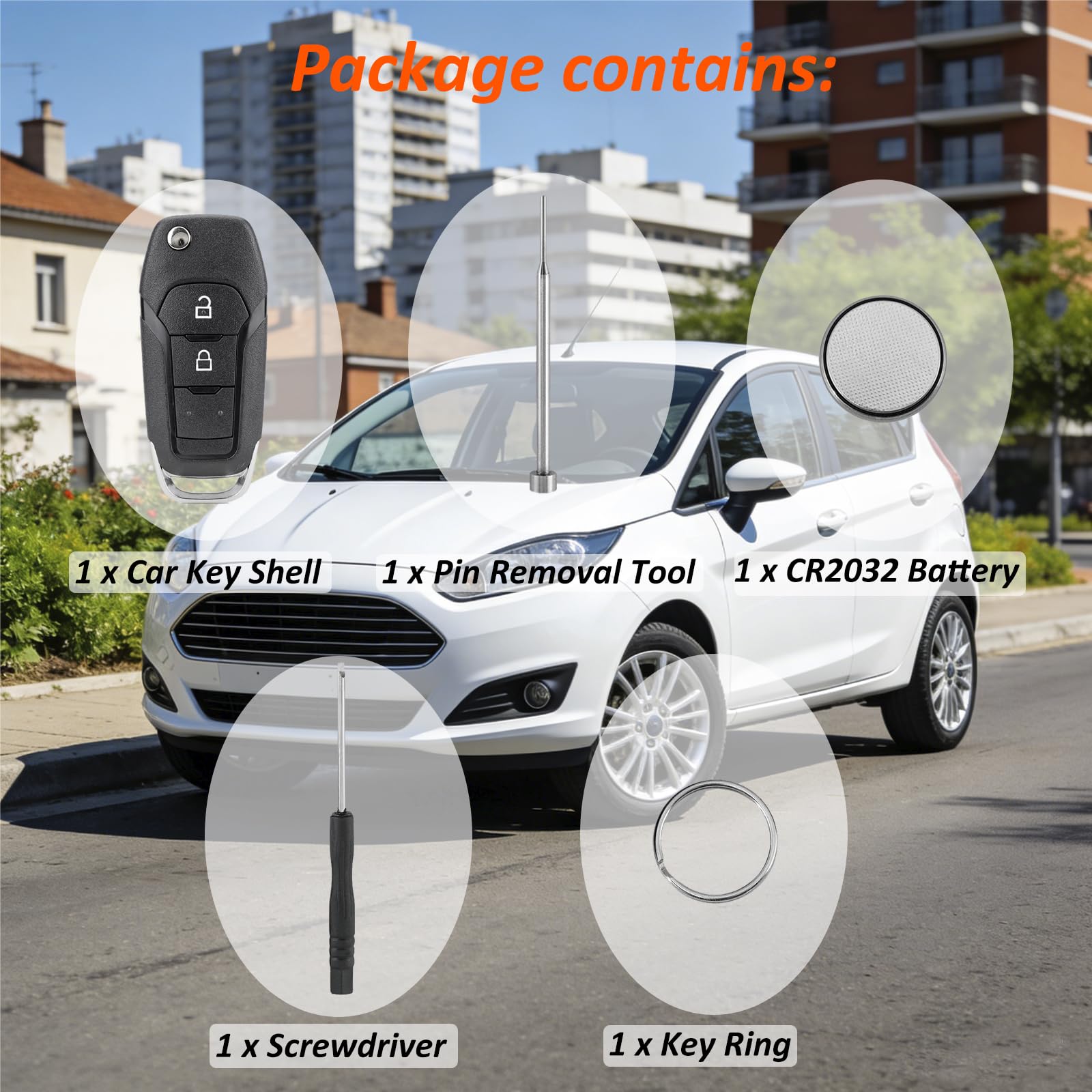 Per Ford Ranger, custodia per chiave T6 KA EcoSport Fiesta, telecomando Ford a 2 pulsanti, custodia per chiave auto, batteria CR2032, strumento di rimozione pin