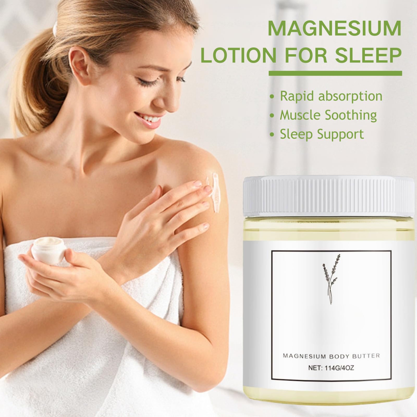 Magnesium Body Butter, Magnesium Cream for Sleep & Feet, Moisturizing Lotion with Aloe - Image 3