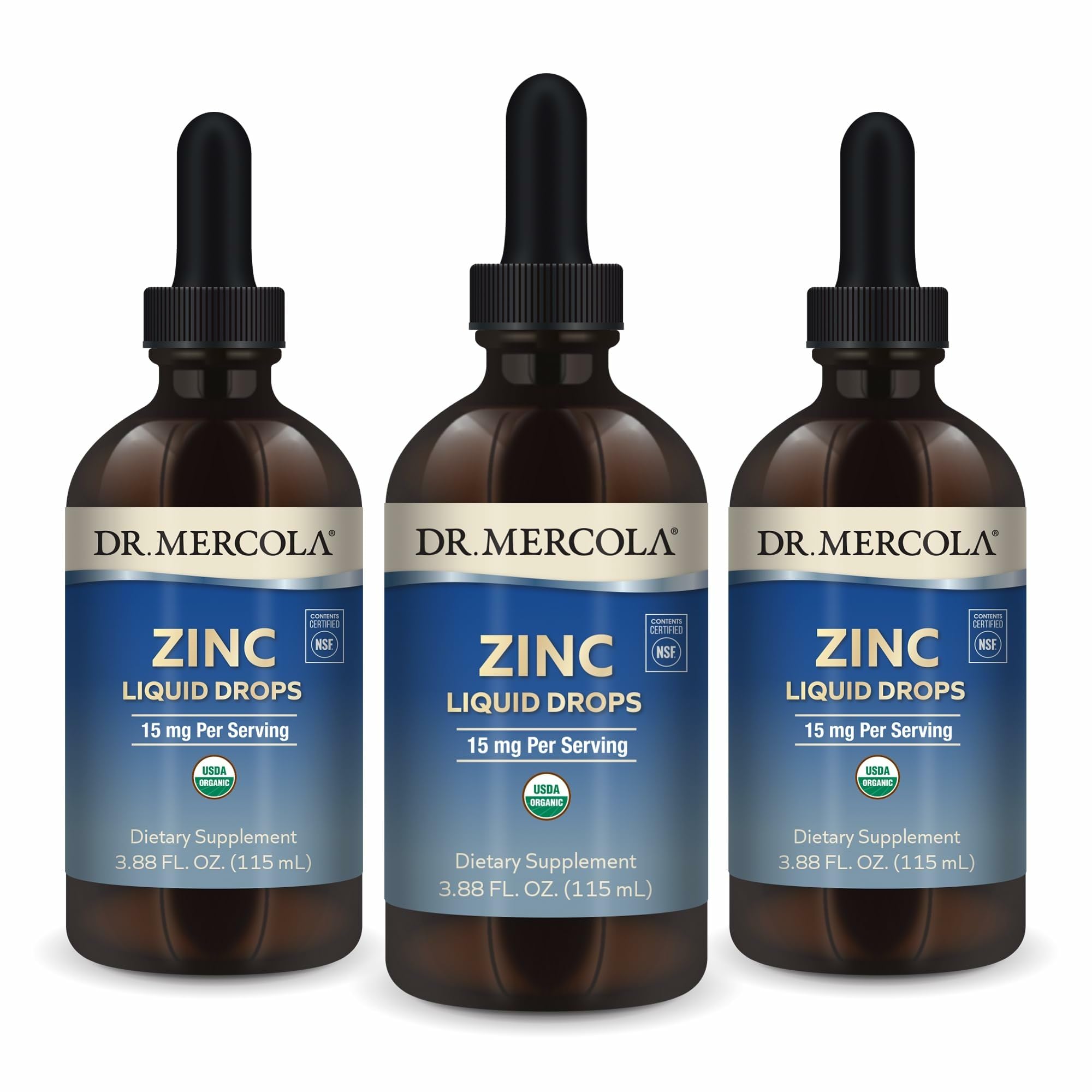 Dr. Mercola Zinc Liquid Drops, 15 mg, 3.88 fl oz, 3 Pack (28 Servings) 3.88 Fl Oz (Pack of 3)