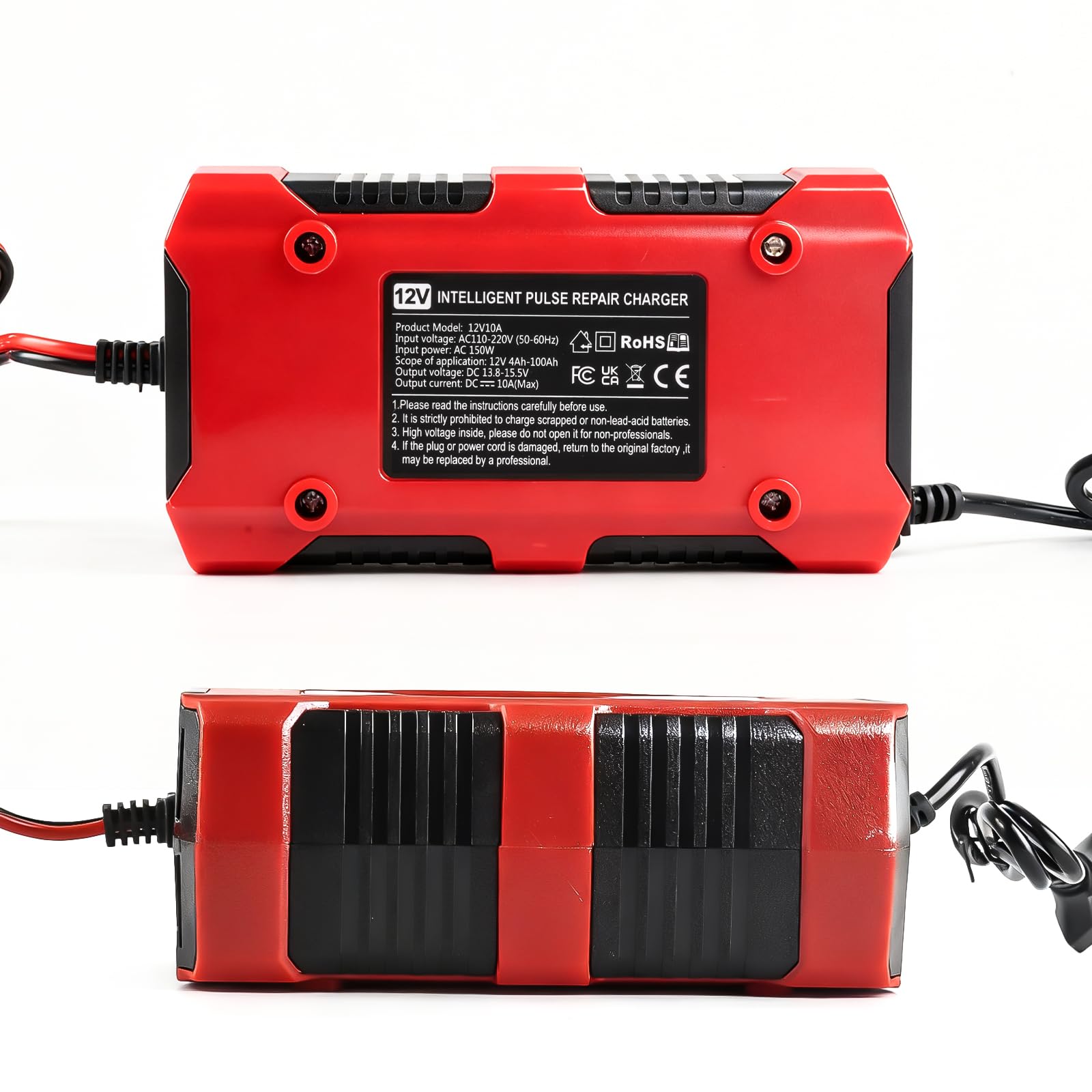 LIGBT Cargador de batería de coche 10 A, 12 V/24 V, cargador de batería inteligente totalmente automático, 7 niveles de carga con pantalla LCD, cargador de batería para coche, camión, moto