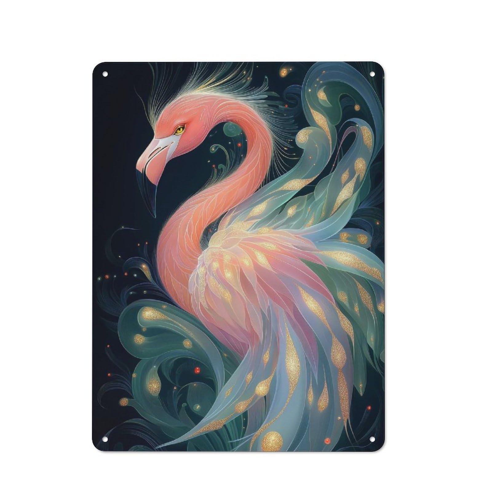 Junmoney Style-18 Cottage Style Golden Flamingo Art Animal Country Metal Sign 40X30cm, Farmhouse Wall Decor For Farmhouse Kitchen, Pantry Or Dining Area