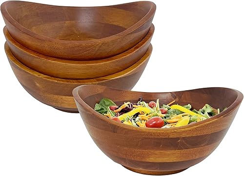 Woodard & Charles - Juego de 4 cuencos individuales de madera para ensalada, fruta, aperitivos, nueces dulces y más, 7 x 6 12 x 3 pulgadas.