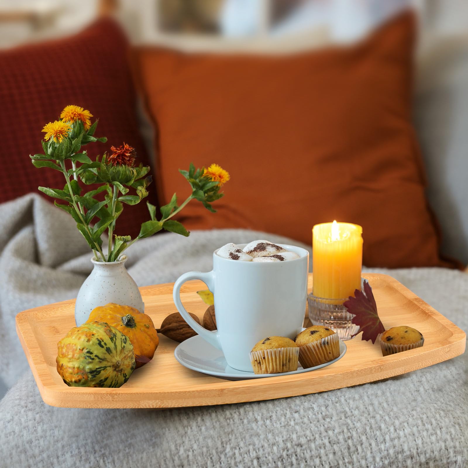 Set De 4 Posavasos De Bambú Rectangulares Y Ovalados - Bandejas Pequeñas Para Servir O Decorar - Naturales Y Resistentes Al Agua