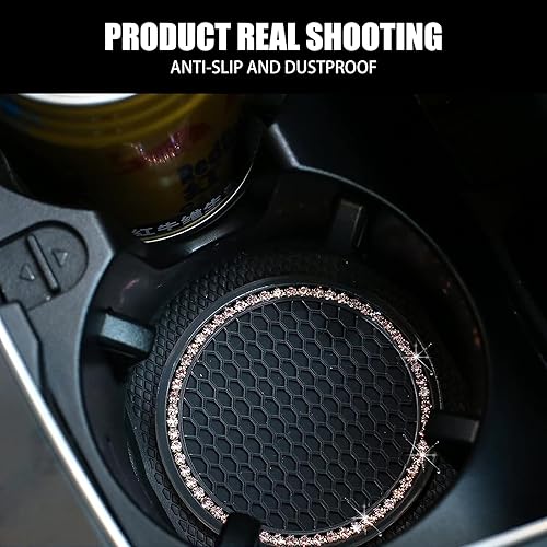 Miniatura 5 de 2 posavasos brillantes para automóvil, 2.75 pulgadas, con incrustaciones de diamantes de imitación, decoración personalizada antideslizante gruesa