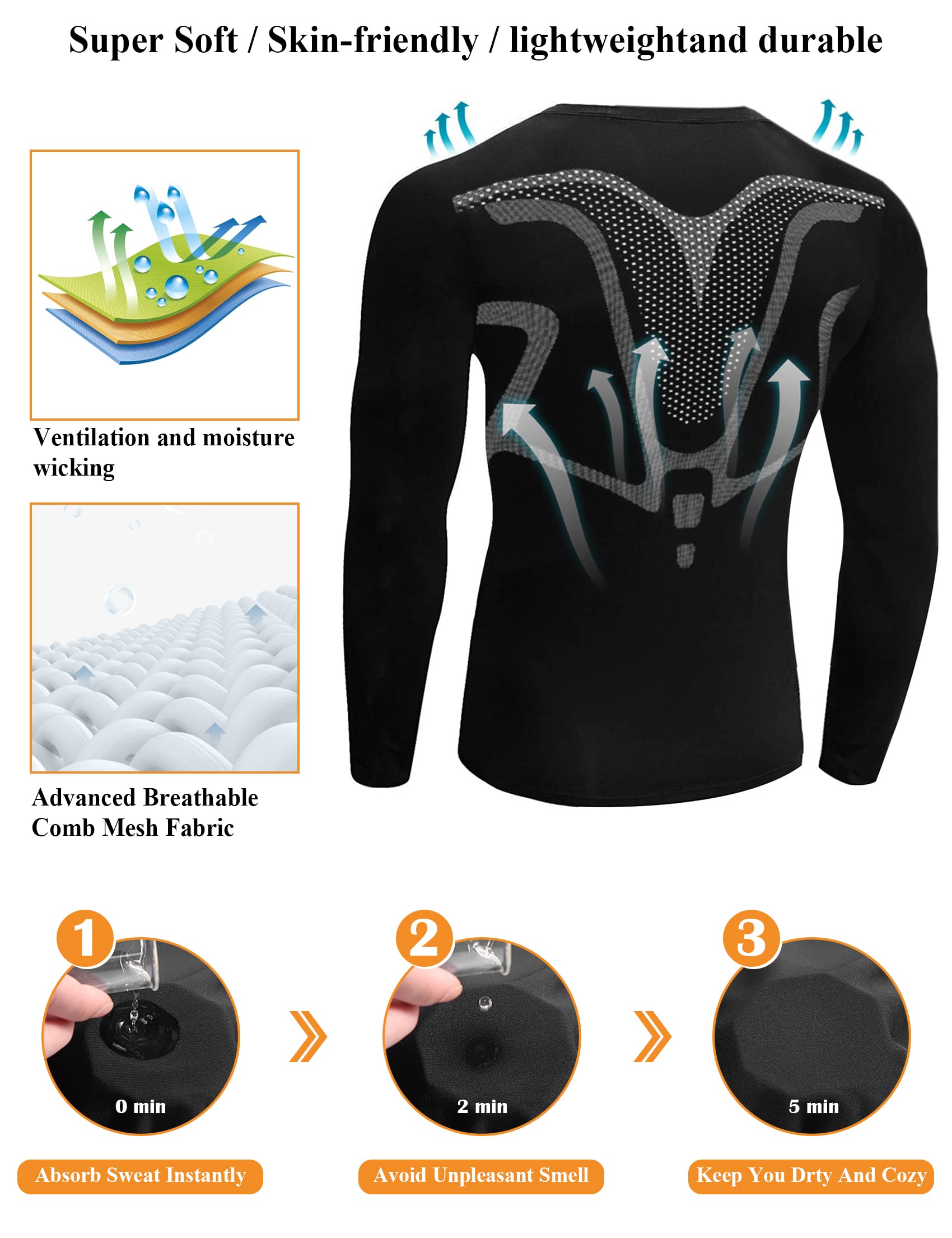 Terecey Maglia a Compressione Uomo Manica Lunga Maglia Termica Uomo Ad Asciugatura Rapida Maglie Tecnica Traspirante Maglie Sportiva Palestra T-Shirt M-3XL