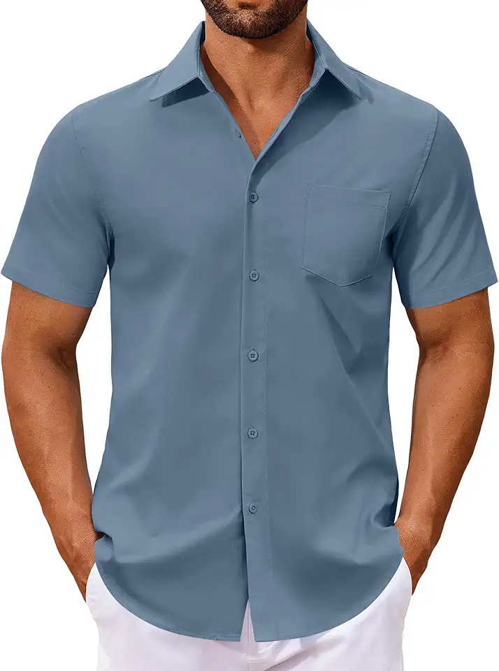 COOFANDY Men's Button Down Shirts Short Sleeve Casual Dress Shirts Untucked Summer Shirt with Pocket