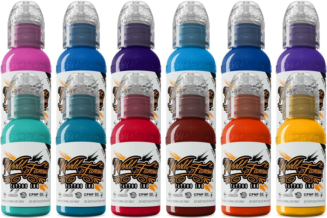 12 Primary Color Tattoo Kit #2 - Professional Tattoo Ink in Color Assortment of Tattoo Ink - Skin-Safe Permanent Tattooing - Vegan & Non-Toxic (1 oz Each)