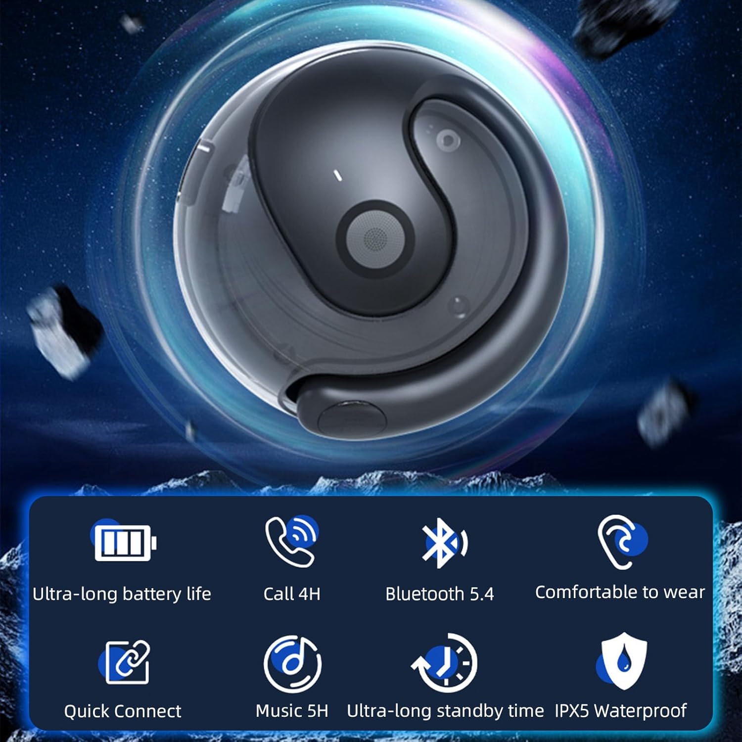 Wireless Earbuds Open Ear Buds Ows Bluetooth Headphones Outside Ear Wireless Hang-ing Headset IPX5 Waterproof Headset with Mic Bone Air Conduction Earbuds for Sports/Workout/Running - Image 2