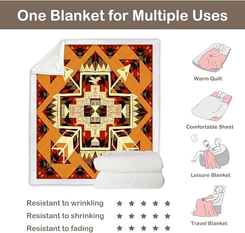 Miniatura 5 de Sleepwish Manta tribal naranja nativa, manta azteca para sofá y cama, manta del suroeste de vellón, mantas rústicas cálidas y suaves (50 x 60