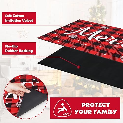 Miniatura 6 de ASPMIZ Alfombra de corredor de Feliz Navidad, copos de nieve de invierno para pasillos, alfombra lavable a cuadros rojos con respaldo de goma,